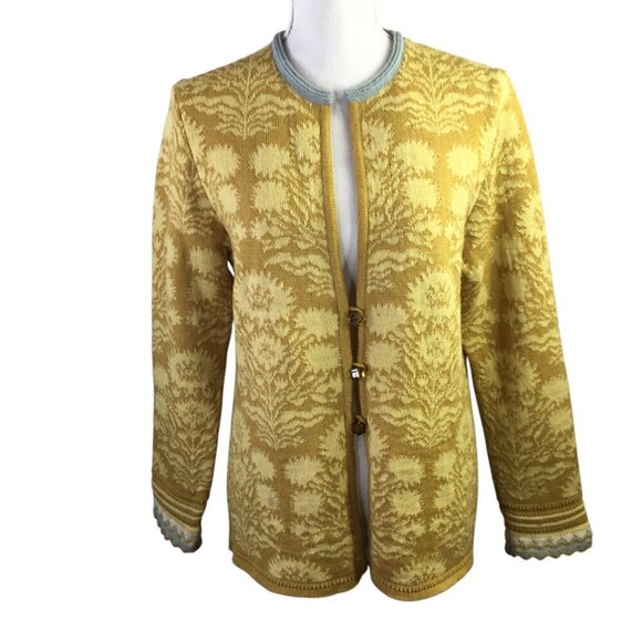 Oleana Cardigan Sweater Norway Norwegian Size L Wool Floral Knit Solveig Hisdal - Picture 2 of 12